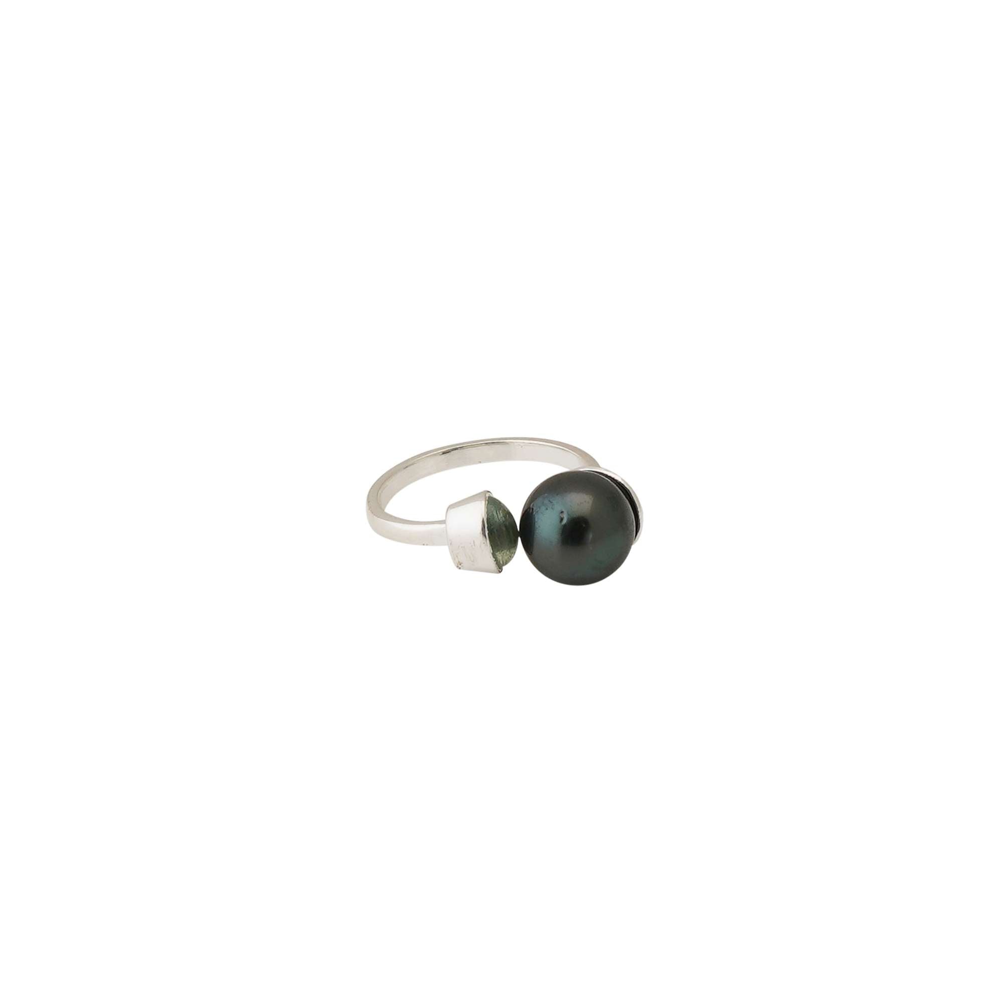 Tahitian Pearl with Aquamarine Ring in Sterling Silver