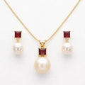 Golden South Sea Pearl with Pink Tourmaline Stone Lithgow Set 9.5 - 10.5 MM