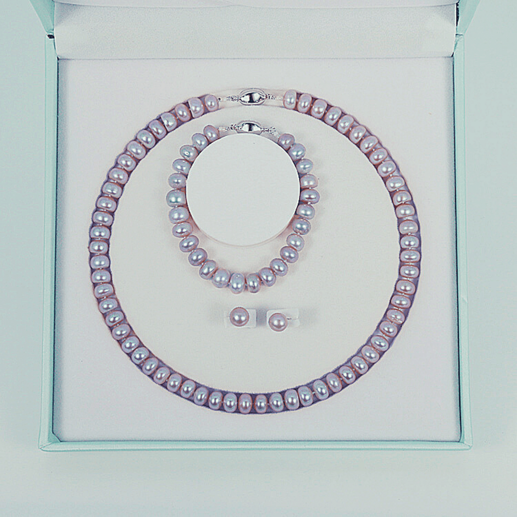 Purple Freshwater Pearl Sets 8-9 mm in 925 Silver