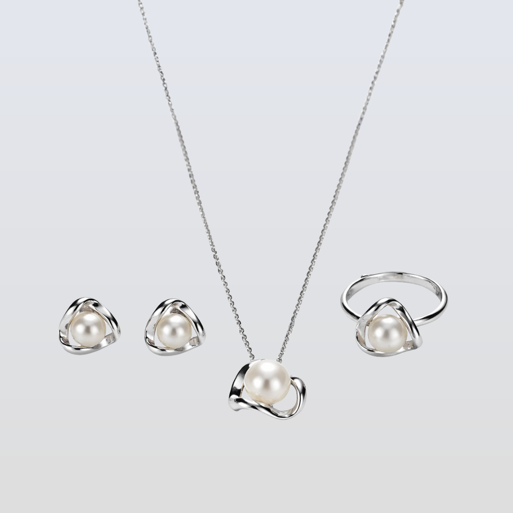 Freshwater White Button Shaped Pearl Ridgewood Jewellery Set 6-8 mm AAAA