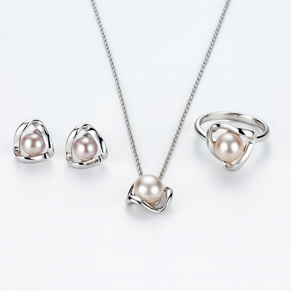 Purple Freshwater Pearl Sets 6-8 mm in 925 Sterling Silver