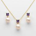 Freshwater Pearl with Amethyst Sets 9 - 9.5 MM in Silver 925 24 CT Gold Plated.