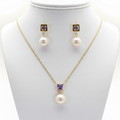 Freshwater Pearl with Amethyst Sets 9 - 9.5 MM in Silver 925 24 CT Gold Plated