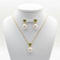 Freshwater Pearl with Peridot Sets 9 - 9.5 MM in Silver 925 24 CT Gold Plated