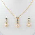 Golden South Sea Pearl with Blue & White Topaz Stones Lithgow Set 9.5 - 10.5 MM