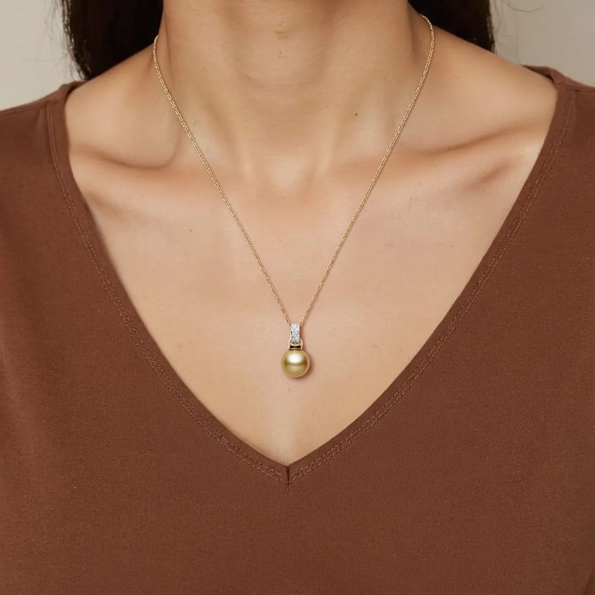 Gold South Sea Pearl Pendants 12-13 mm in Sterling Silver