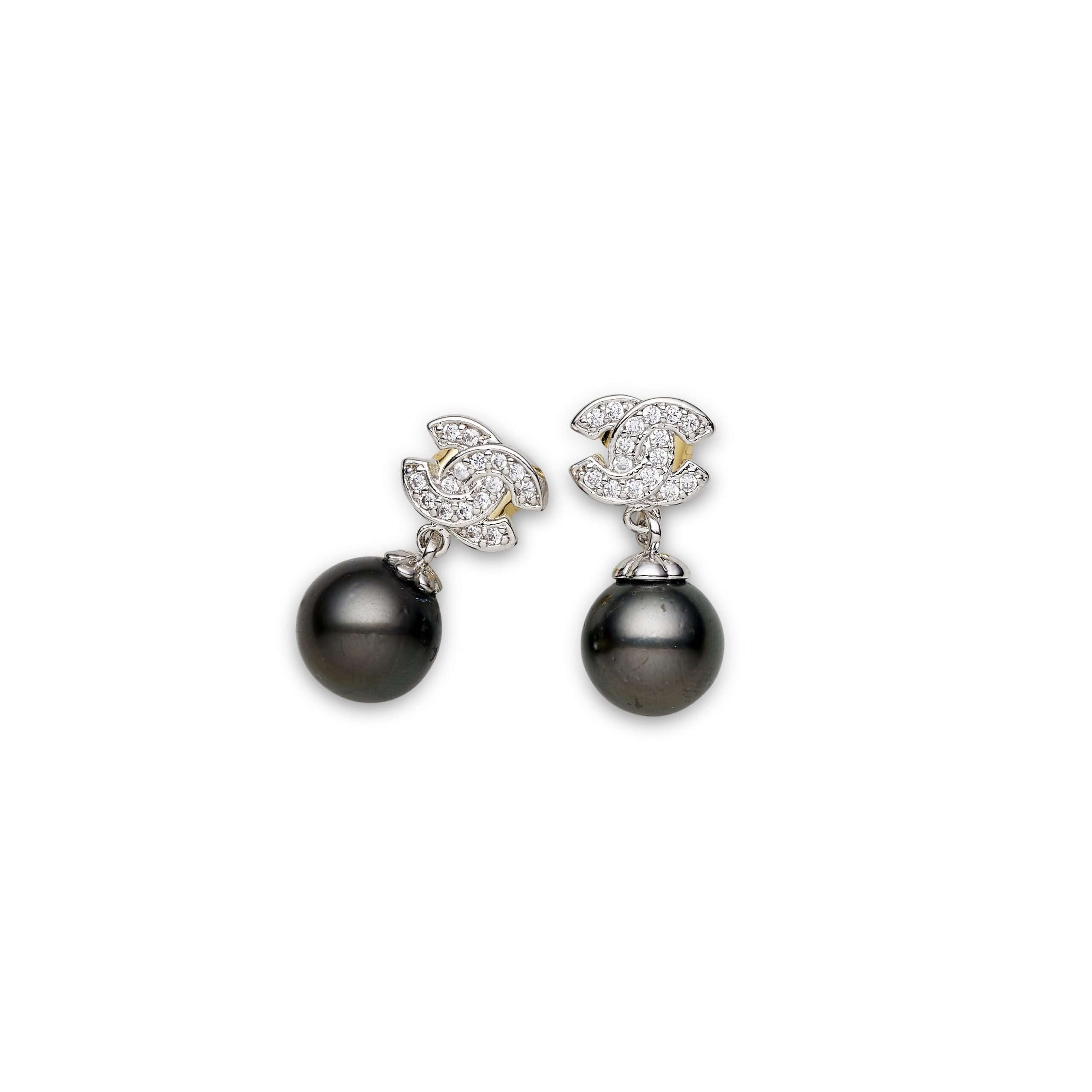 Black South Sea Pearl Earrings 11-12 mm in Sterling Silver