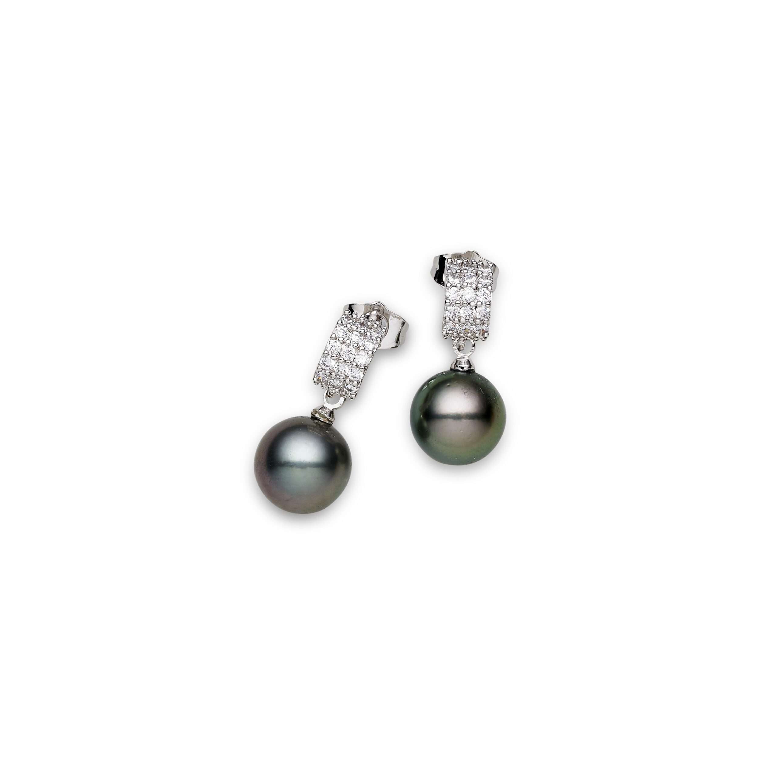 Black South Sea Pearl Earrings 11-12 mm in Sterling Silver