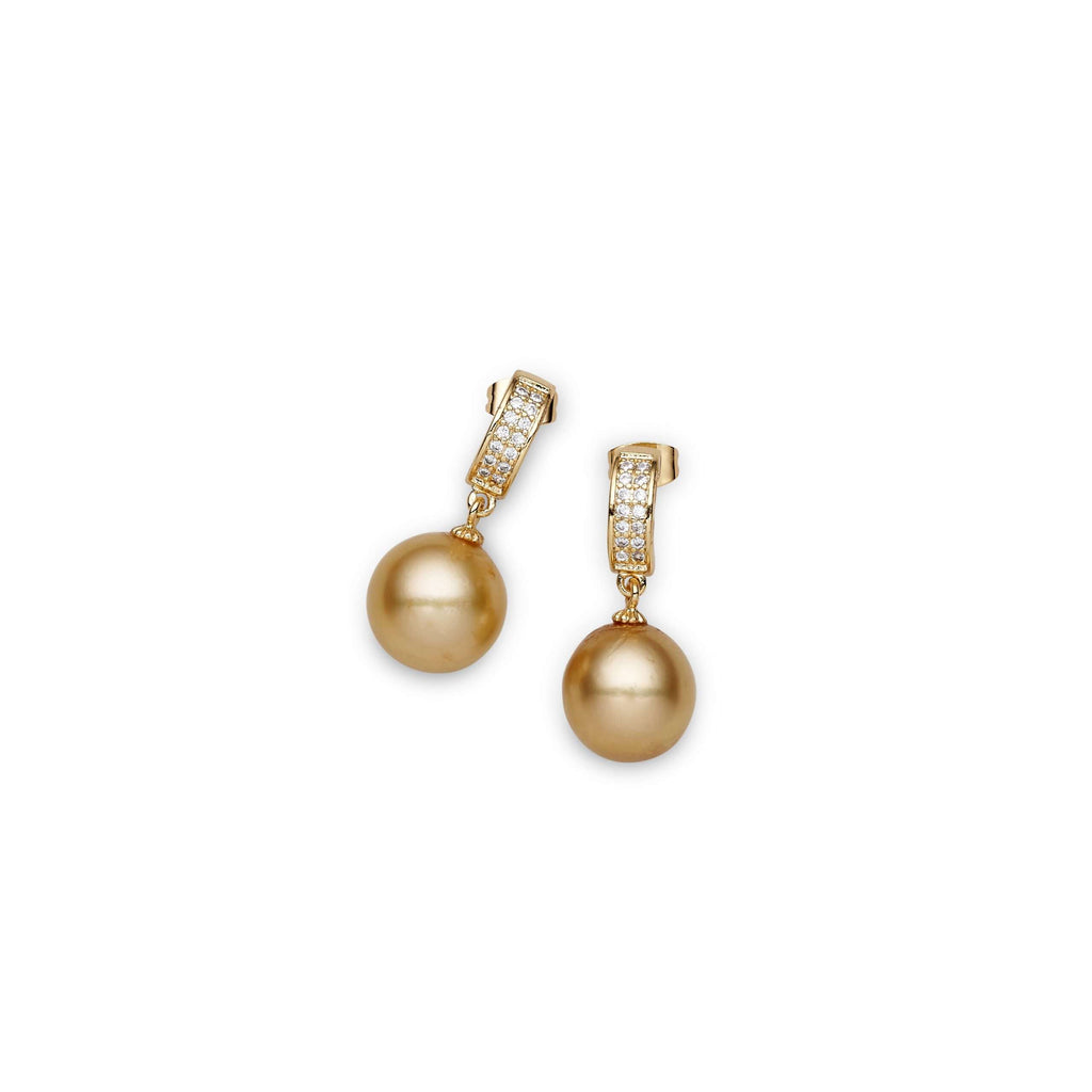 Gold South Sea Pearl Earrings 12-13 mm in Sterling Silver