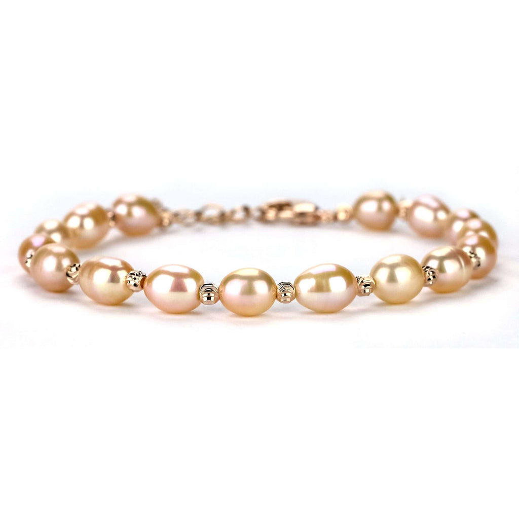 Pink Freshwater Pearl Bracelets 7 mm in 925 Silver Sterling