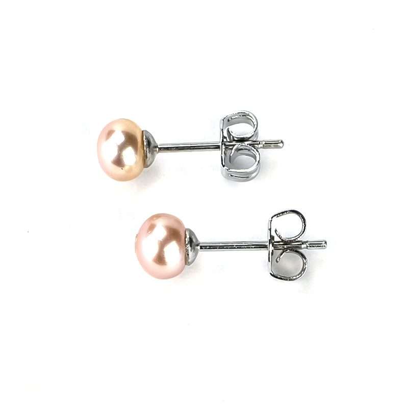 Pink Freshwater Pearl Earrings 7-8 mm in Sterling Silver