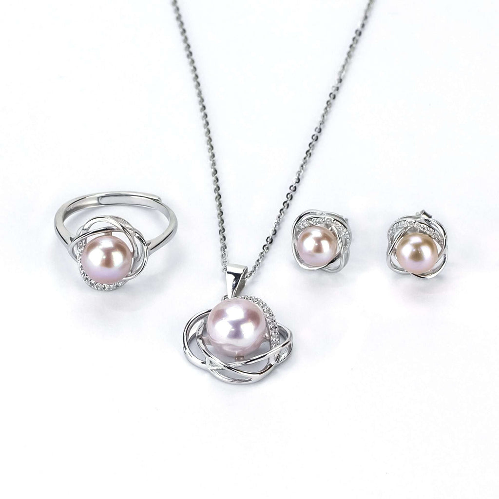Purple Freshwater Pearl Sets 6-9 mm in 925 Sterling Silver