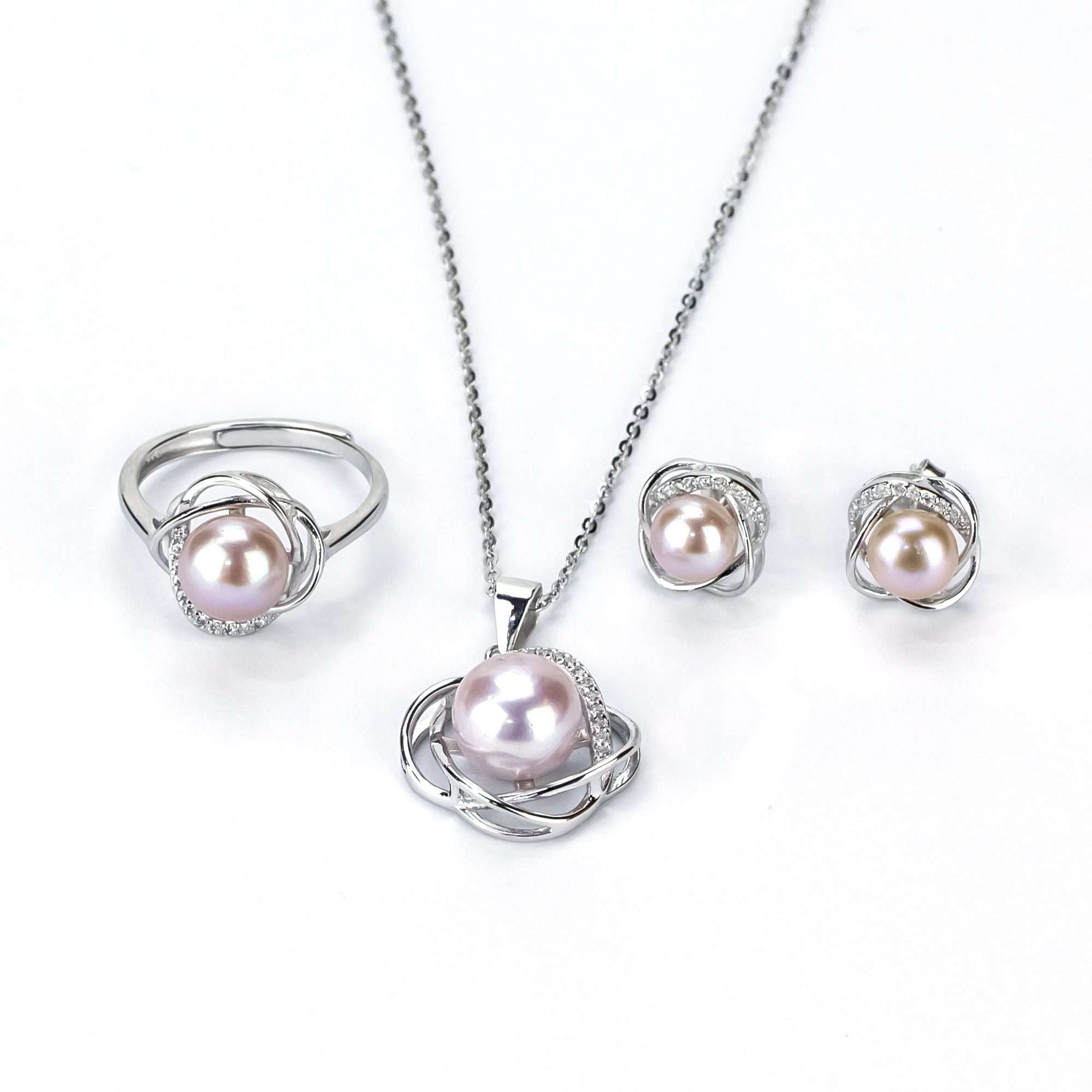 Purple Freshwater Pearl Sets 6-9 mm in 925 Sterling Silver