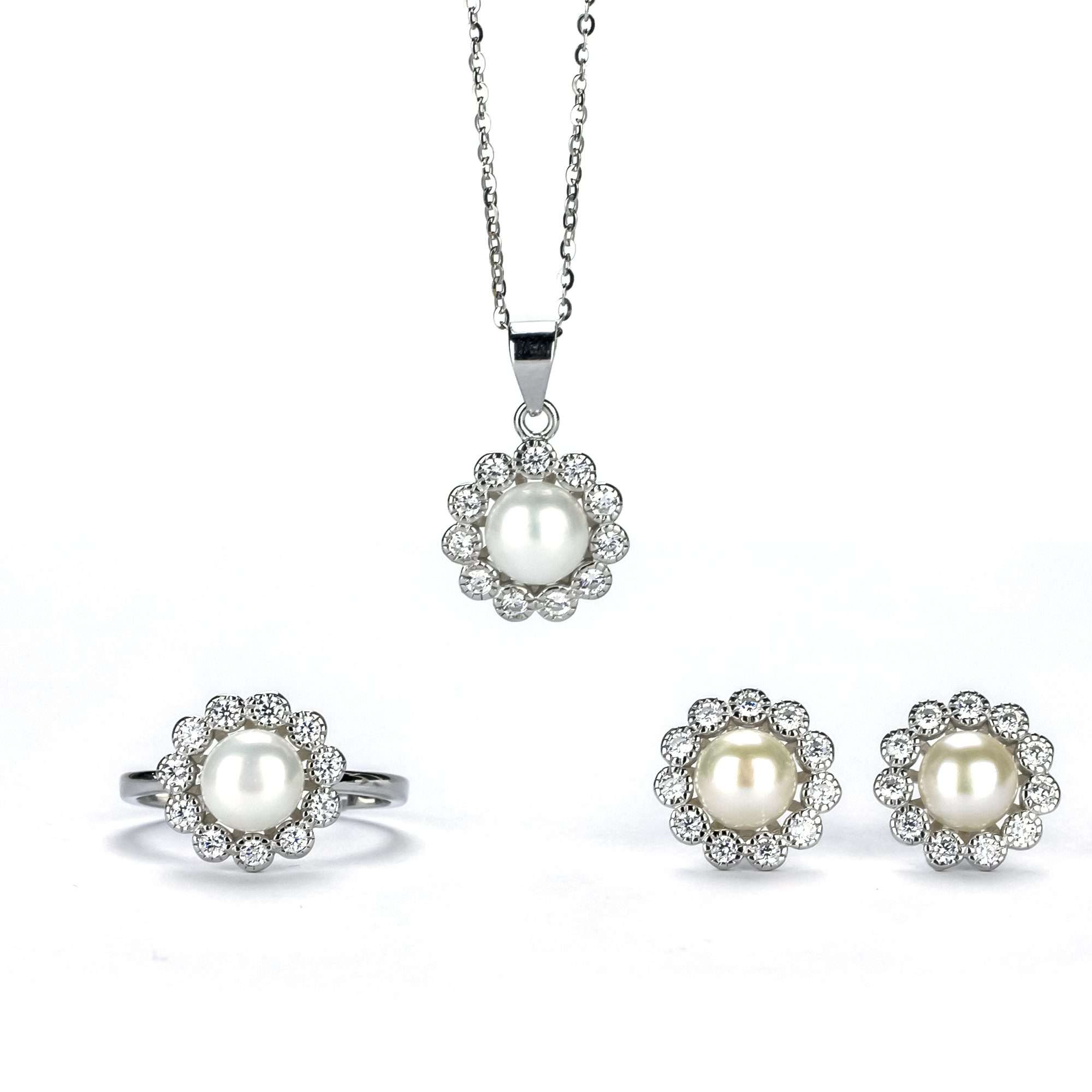 Freshwater Pearl Sets 7 mm in 925 Sterling Silver