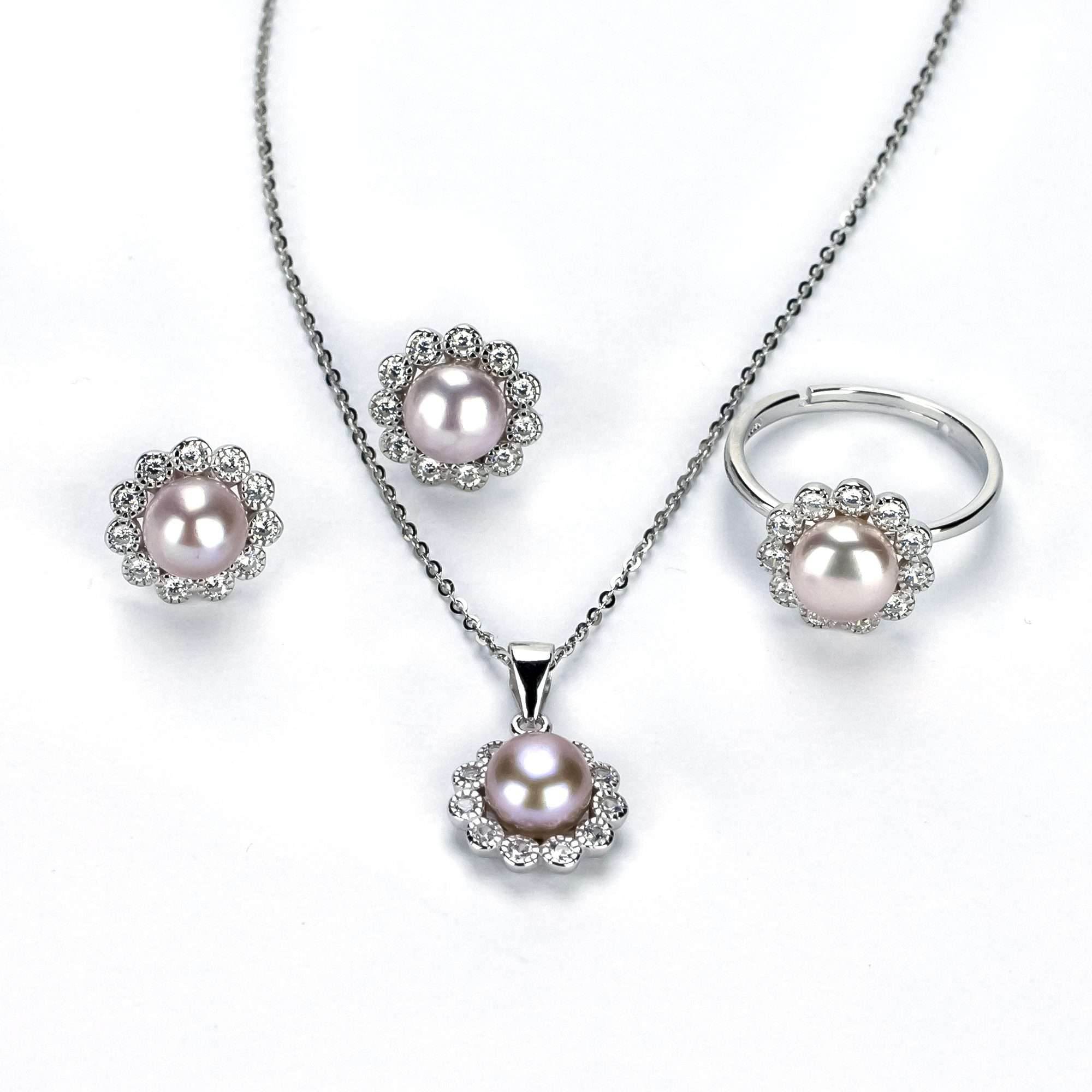 Purple Freshwater Pearl Sets 8-10 mm in 925 Sterling Silver