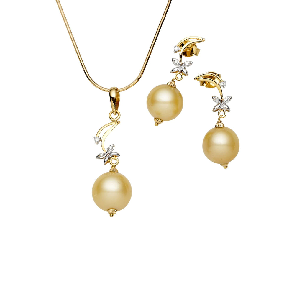 South Sea Pearl with Diamond Sets 12-13 mm in 14 CT Yellow Gold