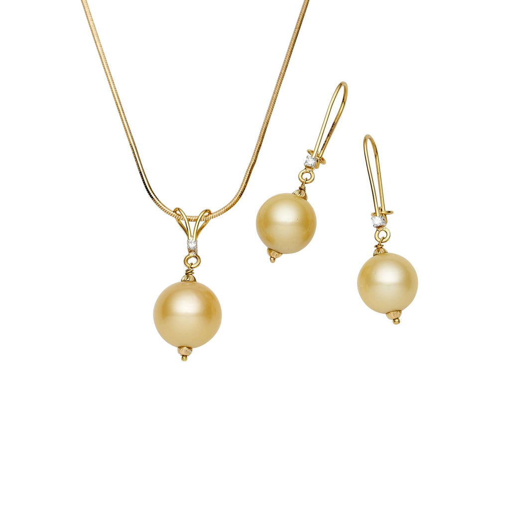 South Sea Pearl with Diamond Earrings 12-13 mm in 14 CT Yellow Gold Setting