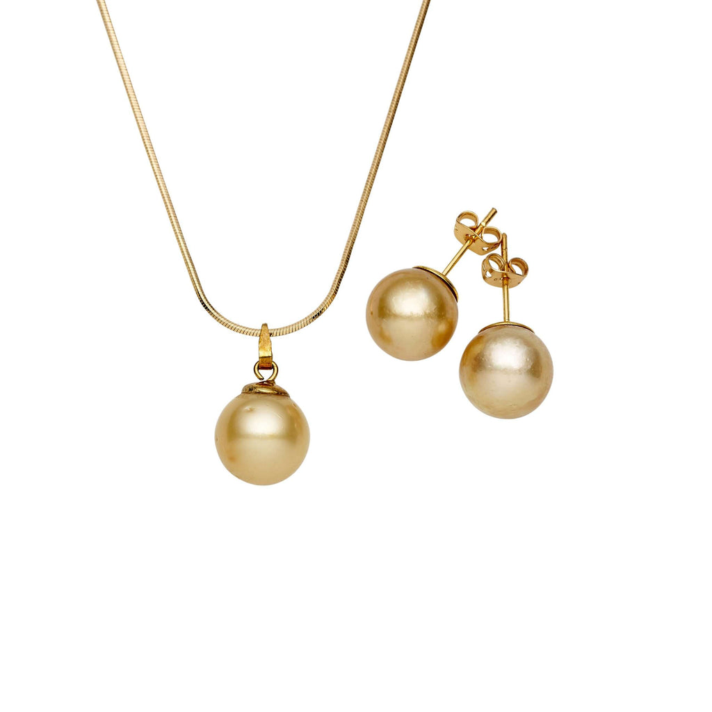 Gold South Sea Pearl Sets 13-14 mm in Sterling Silver