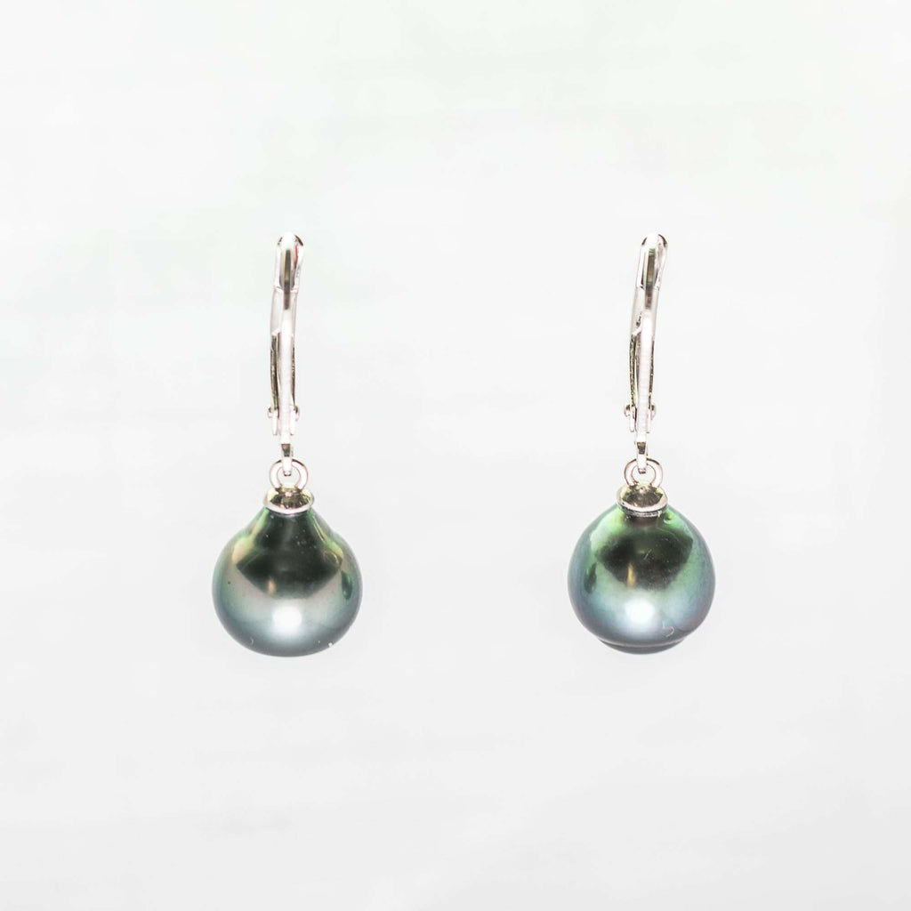 Black South Sea Pearl Earrings 8-9 mm in 925 Silver Rhodium Plated