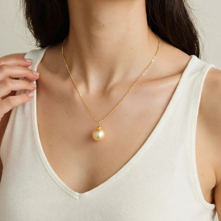 Gold South Sea Pearl Pendants 13-14 mm in Sterling Silver