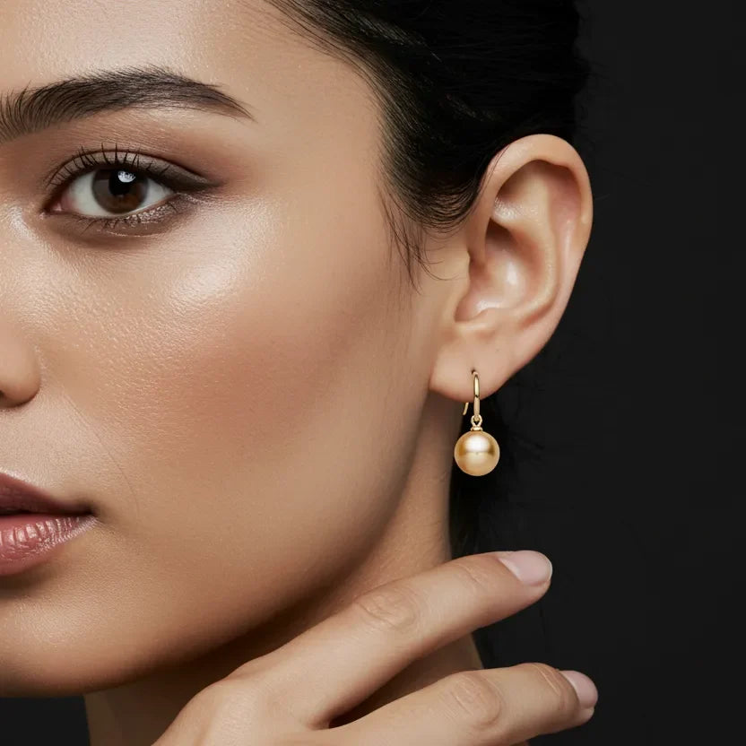 Gold South Sea Pearl Earrings 13 mm in Sterling Silver