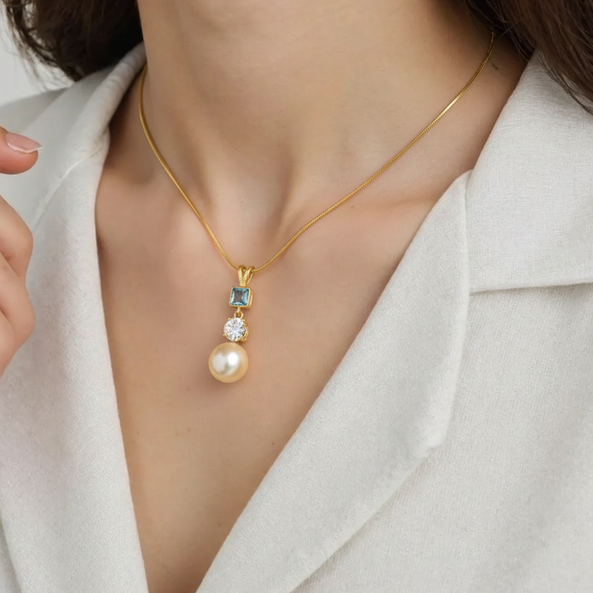 South Sea Pearl with Topaz Pendants 9.5 - 10.5 in 925 Silver