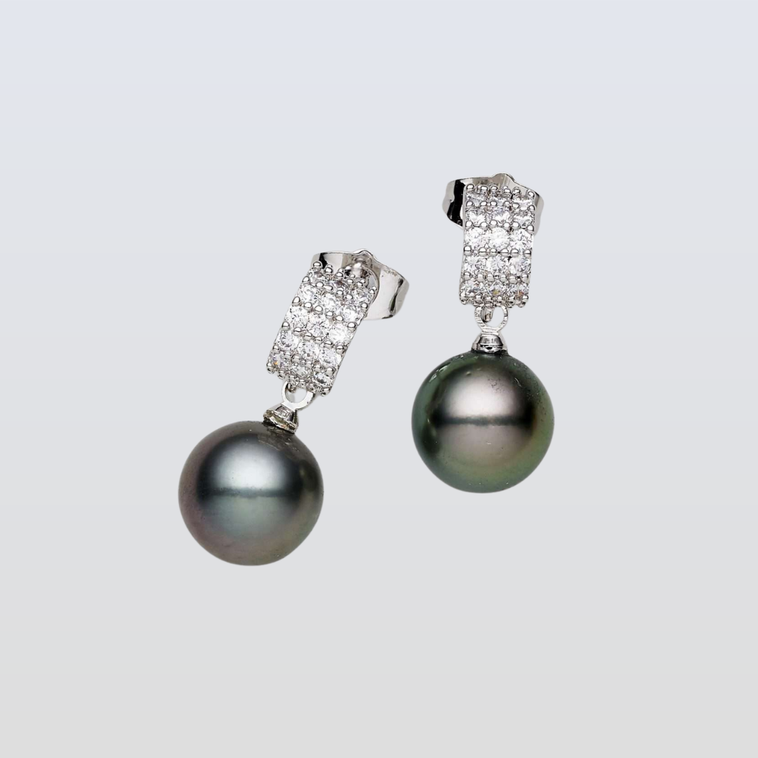 Tahitian South Sea Black Pearls Tilba Dangling Earrings 11-12 mm AA