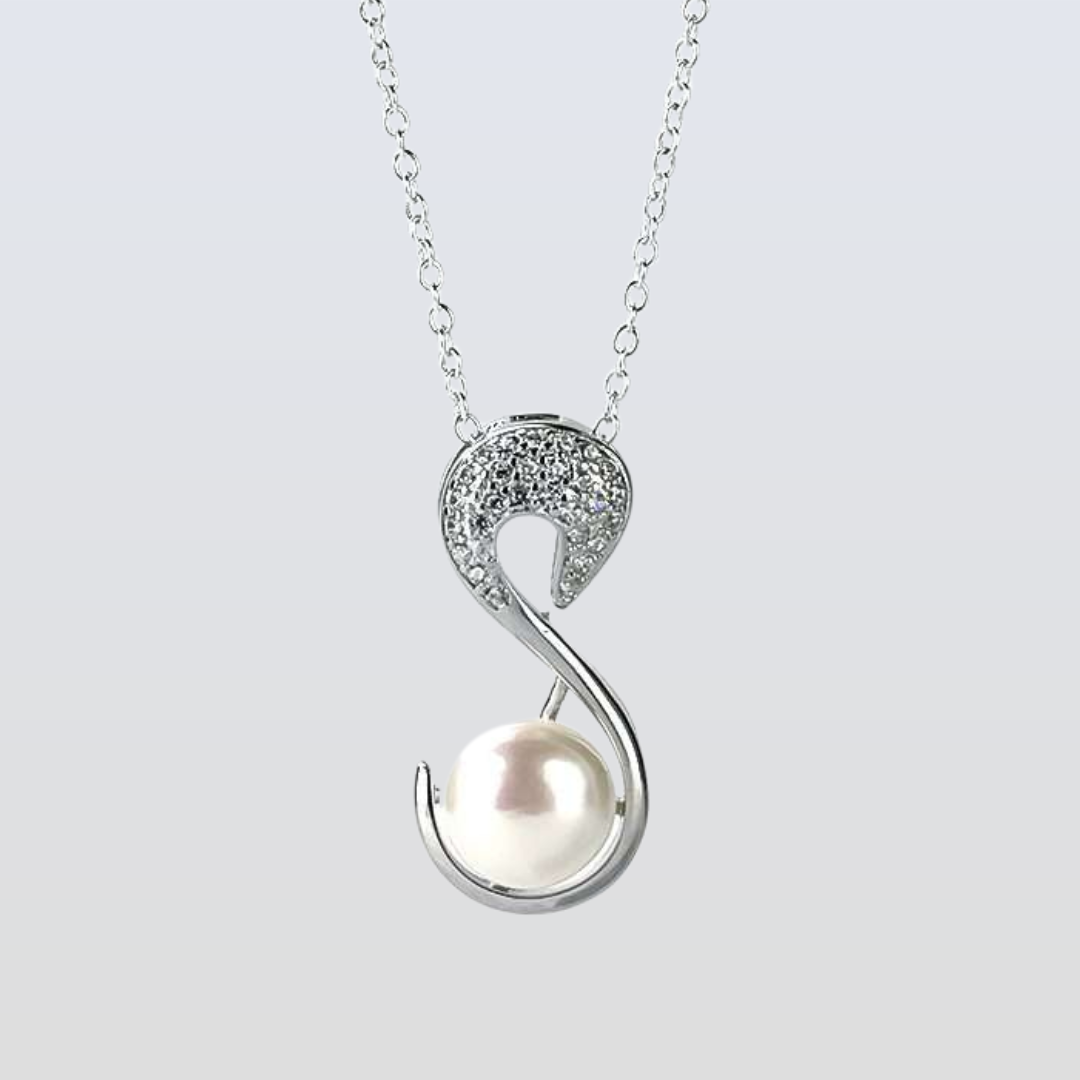 Freshwater Pearl Necklace in S Holding Pearl - White with Chain 7-8 mm AAA