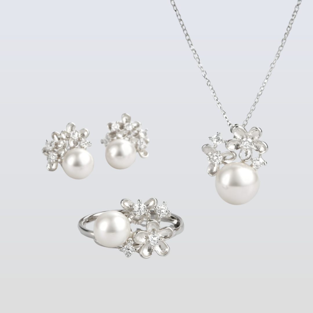 Freshwater White Button Shaped Pearl Merriwa Jewellery Set 8-10 mm AAAA