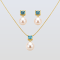 4 - 5 MM Swiss Blue Topaz Stone & 9 MM Cultured Freshwater Pearl Bombay Set