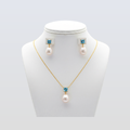 5 MM Swiss Blue Topaz Stone & 9 MM Cultured Freshwater Pearl Ankara Set