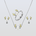 Freshwater White Button Shaped Pearl Two Rocks Jewellery Set 6-8 mm AAAA