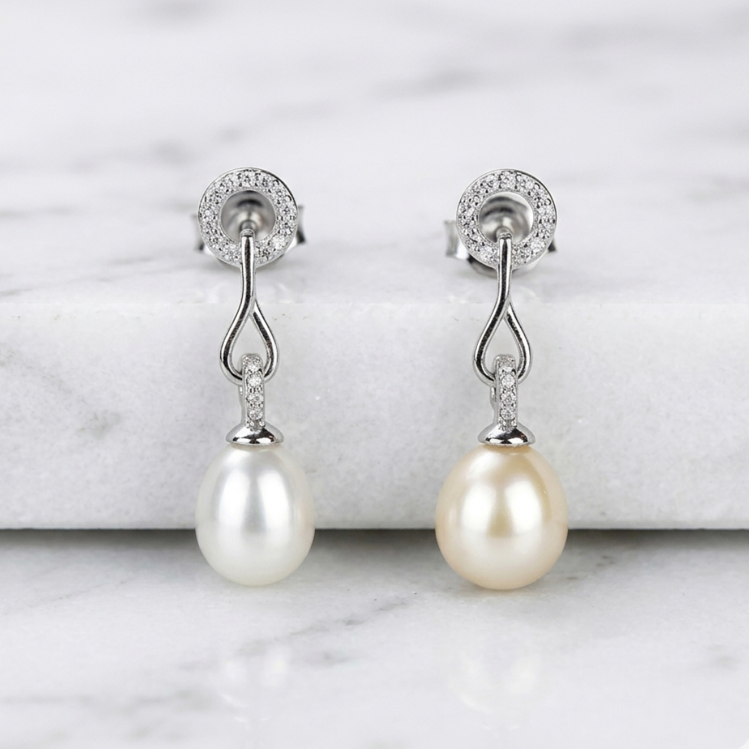 Freshwater White Pearls Ivanhoe Earrings 8-9 mm AAA