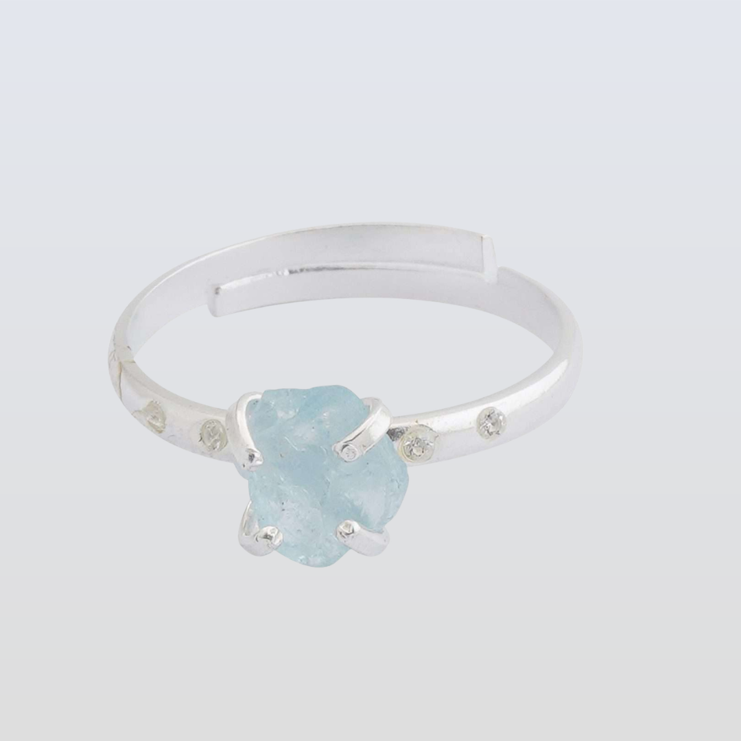 Aquamarine Adjustable Ring Handmade in its Natural form in 925 Silver