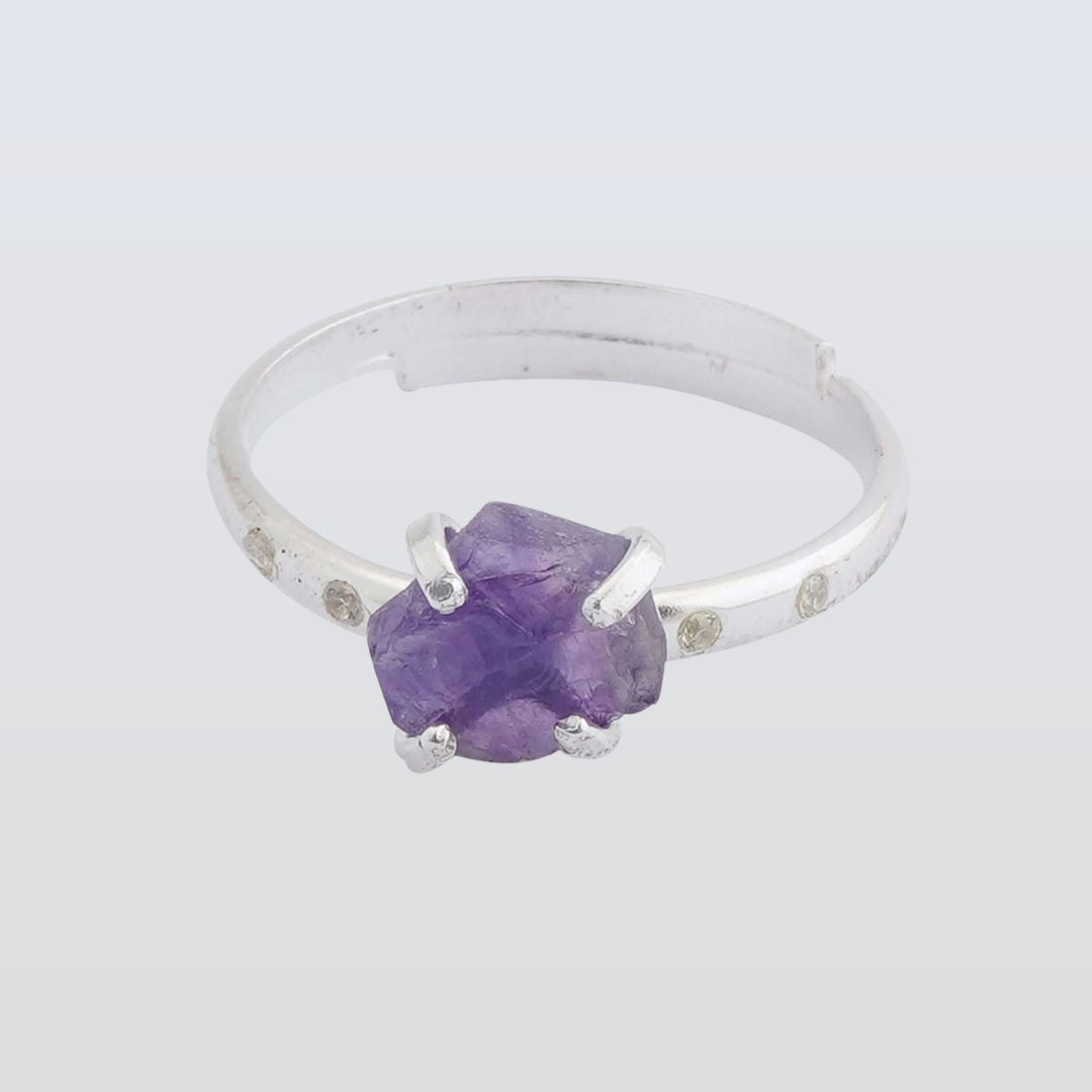 Amethyst Adjustable Ring Handmade in its Natural form in 925 Silver