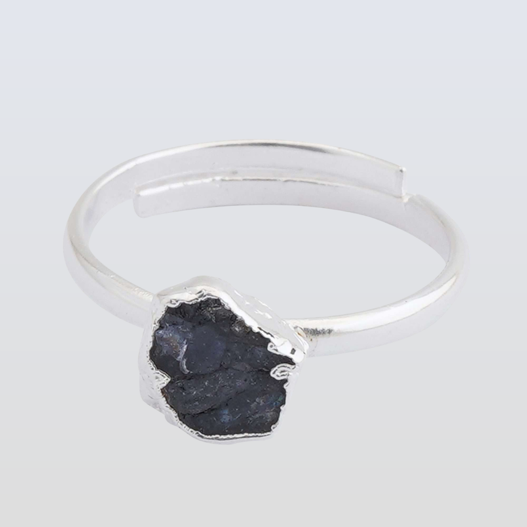 Sapphire Adjustable Ring Handmade in its Natural form in 925 Silver