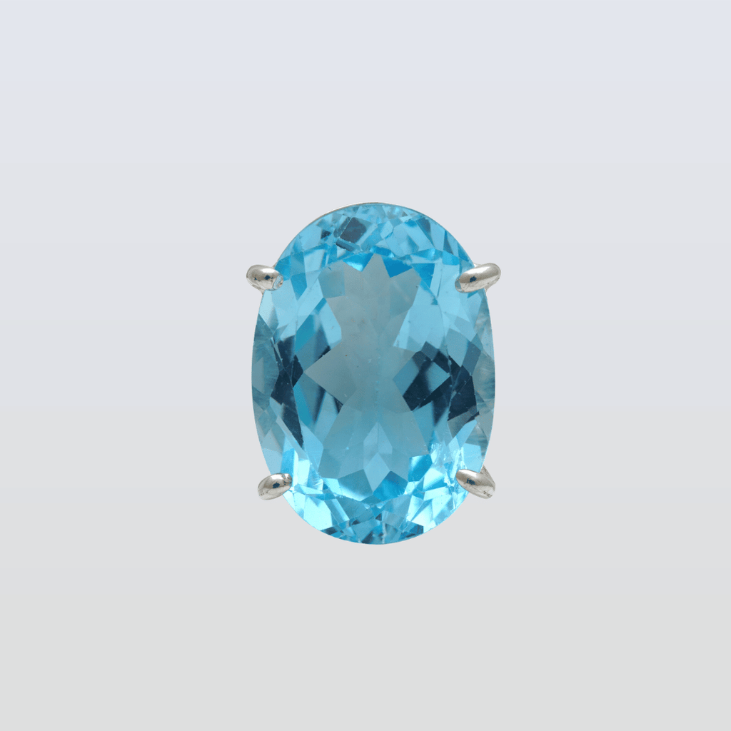 15 - 16 Ct Oval Cut Blue Topaz Stone Adjustable Cocktail Ring in US Size 7 in Silver Setting