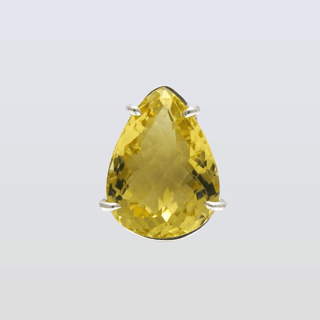 15 - 18 Ct Pear Cut Yellow Topaz Stone Adjustable Cocktail Ring in US Size 7 in Silver Setting