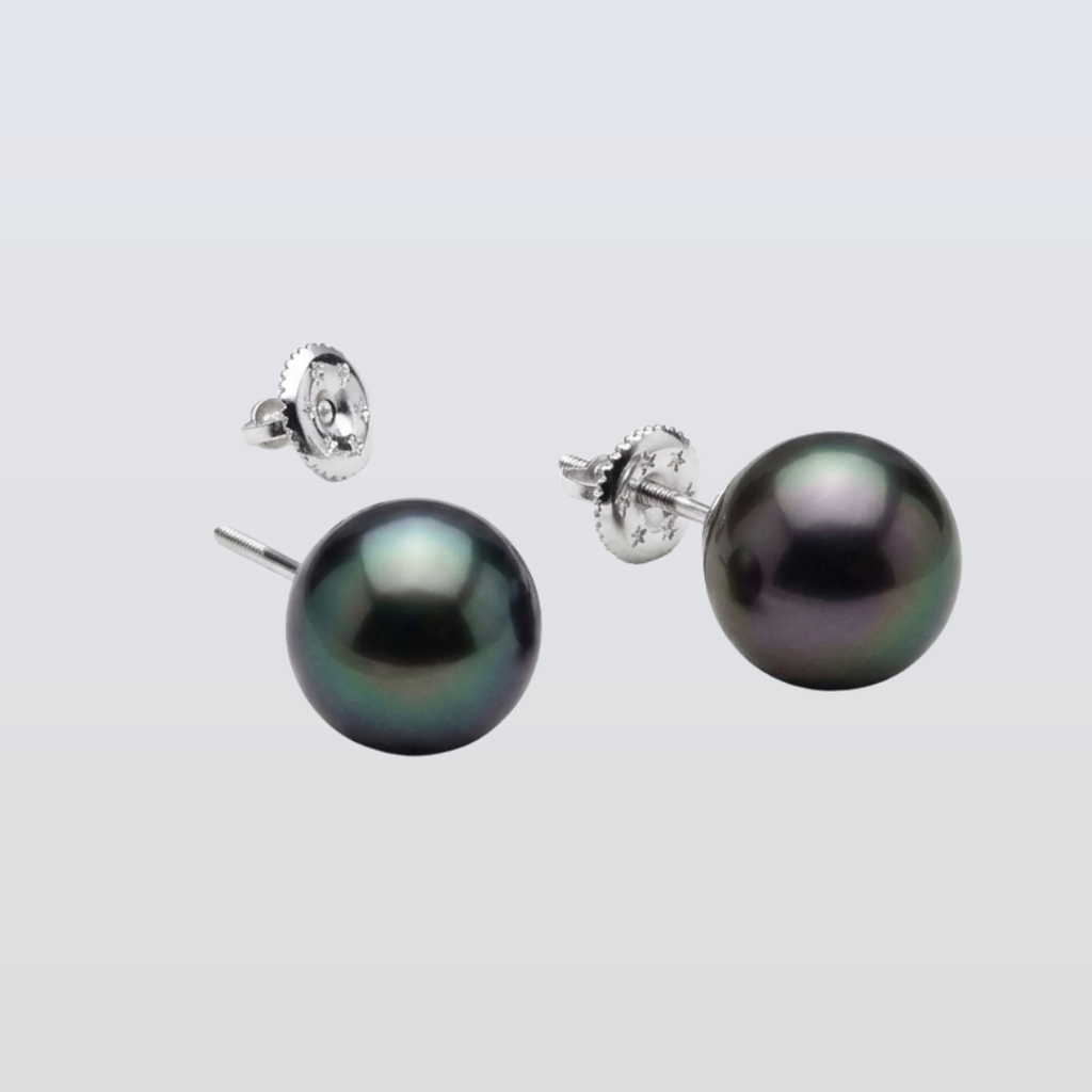 Tahitian South Sea Black Pearls in 10 CT Gold Pirae Screwback Earrings 10.5 - 11.5 MM AA