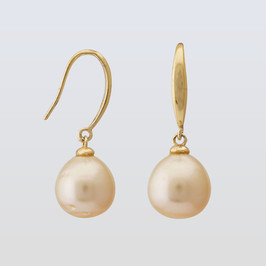 South Sea Golden Pearls Tear Drop Suva Earrings 11-12.5 MM AA+