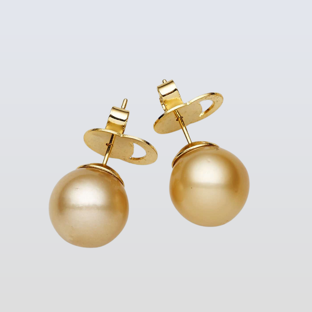 South Sea Gold Pearls Mount White Earrings 13-14 mm AA+