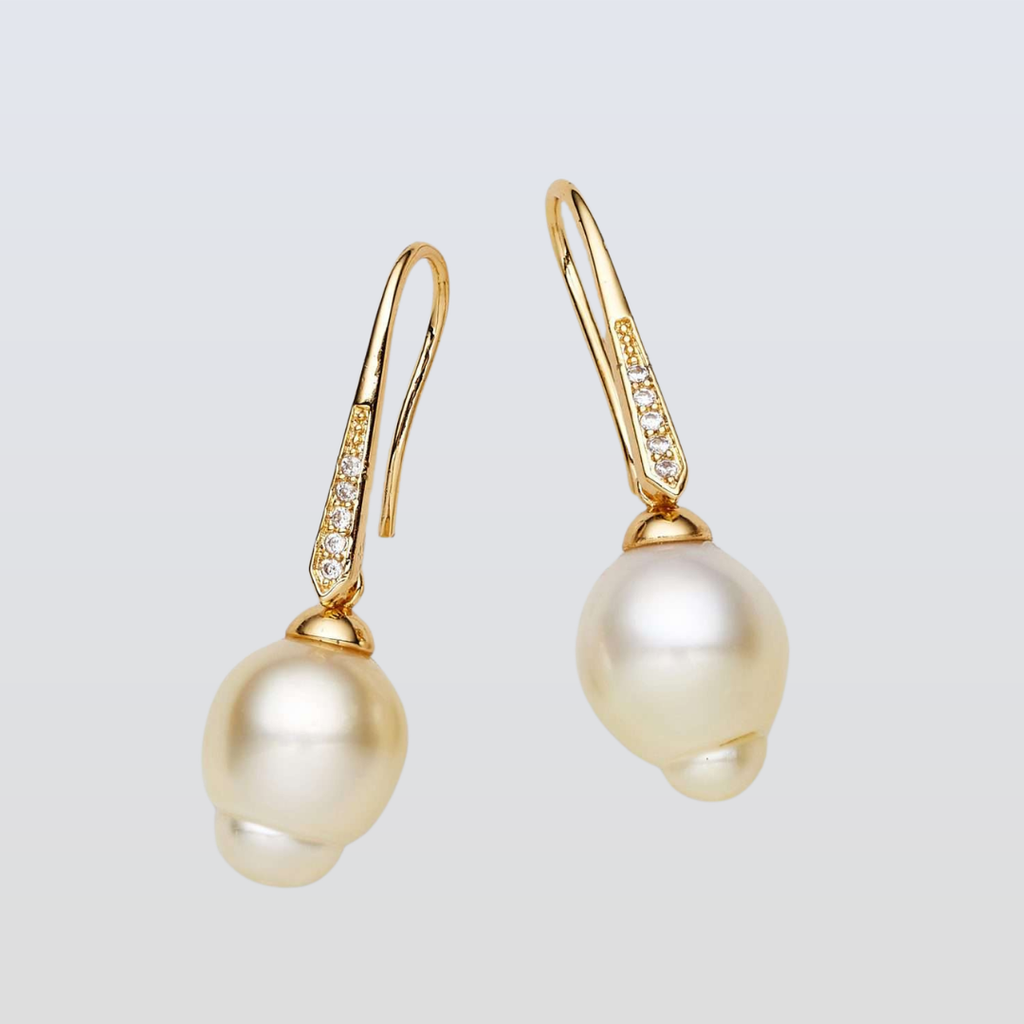 South Sea Gold-Creamish Pearls Sydenham Dangling Earrings 12-13 mm AAA
