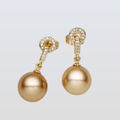 South Sea Gold Pearls Taren Point Dangling Earrings 12-13 mm AAA