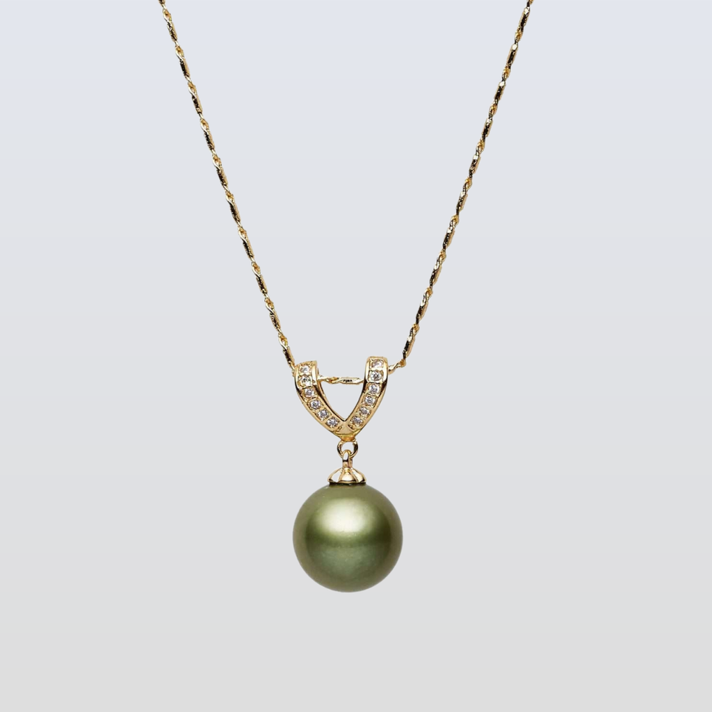 Tahitian South Sea Pistachio Pearl Carnegie Pendant 11-12 mm AAA