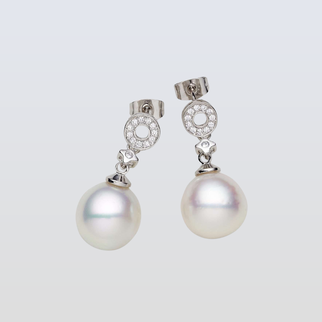 South Sea White Pearls Tempe Dangling Earrings 12-13 mm AAA