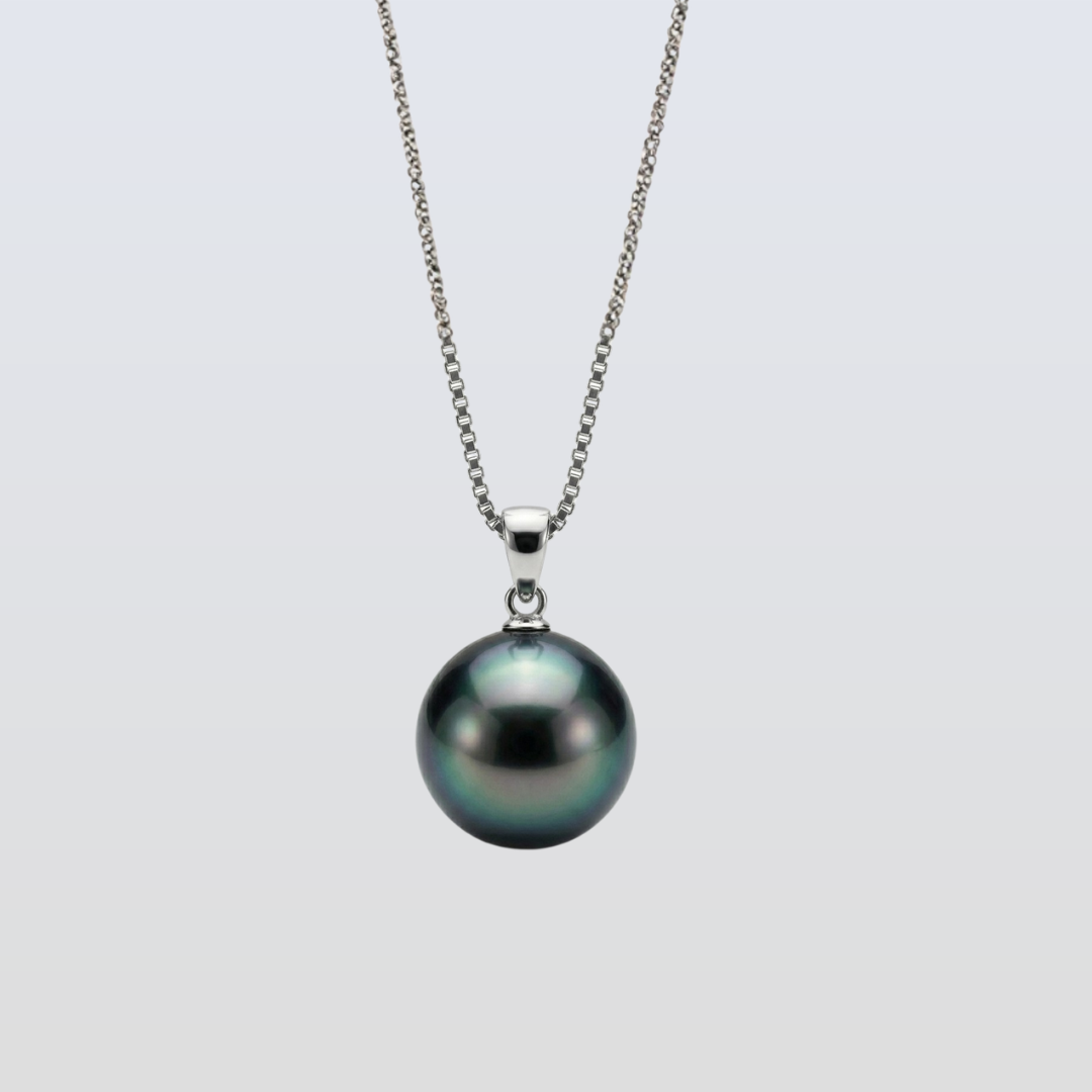 Tahitian South Sea Black Pearls in 10 CT Gold Pueu Pendant 10.5 - 11.5 MM AA