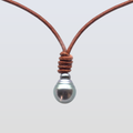 Tahitian Gray Drop Pearl in a Leather String Bondi Necklace